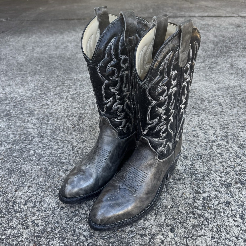 Vntg Iron Age Cowboy Boots‎ Men's 7 D ( Women's 9) Gray Black Tall Steel Toe